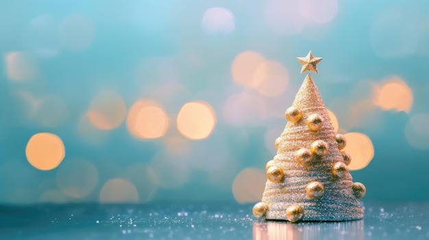 Christmas tree on the background with golden bokeh lights