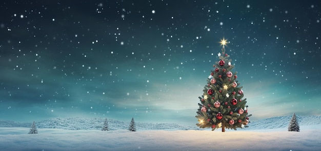 Christmas tree background with snow falling