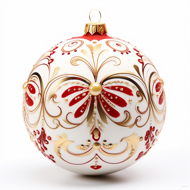 Photo a christmas tree ball decorated with gold and red pattern