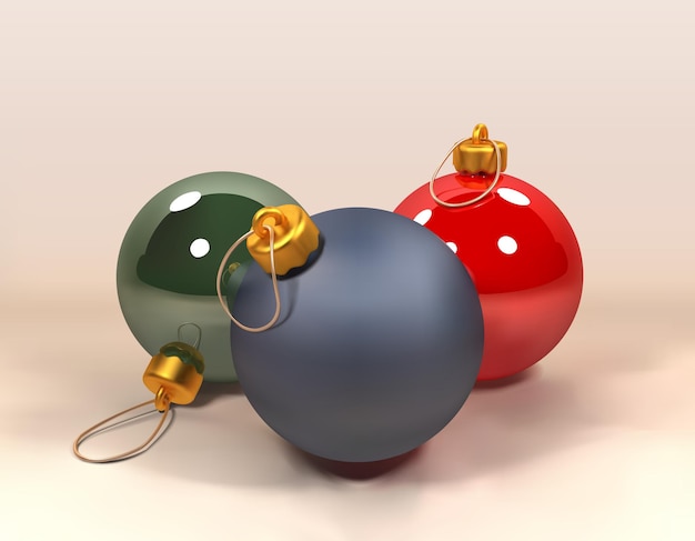 Photo christmas tree balls 3d illustration blue red green christmas tree ball