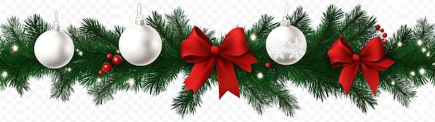 白い背景に隔離されたクリスマスツリーのボールと緑の杉の枝