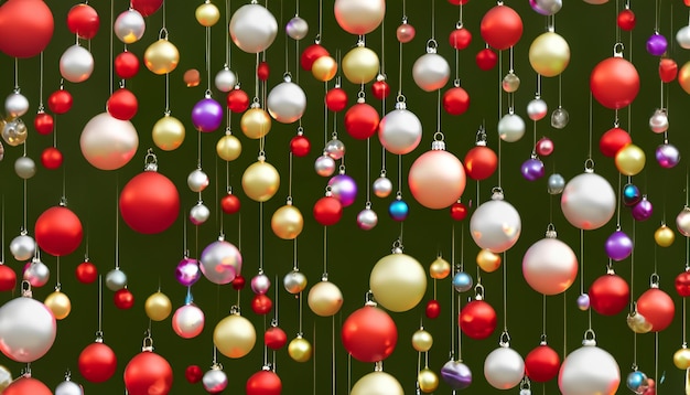 Photo christmas tree balls hanging from ceiling as christmas decoration background