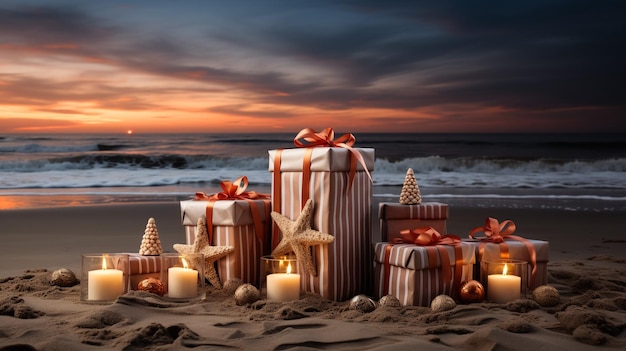 Photo christmas tree on the beach