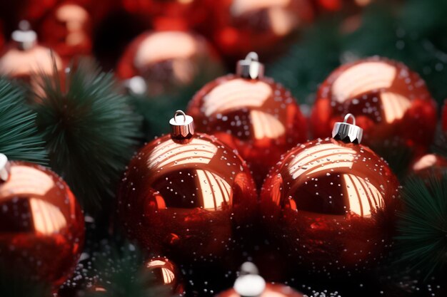 Photo christmas tree beads baubles and decorations in a festive bright composition christmas decorations