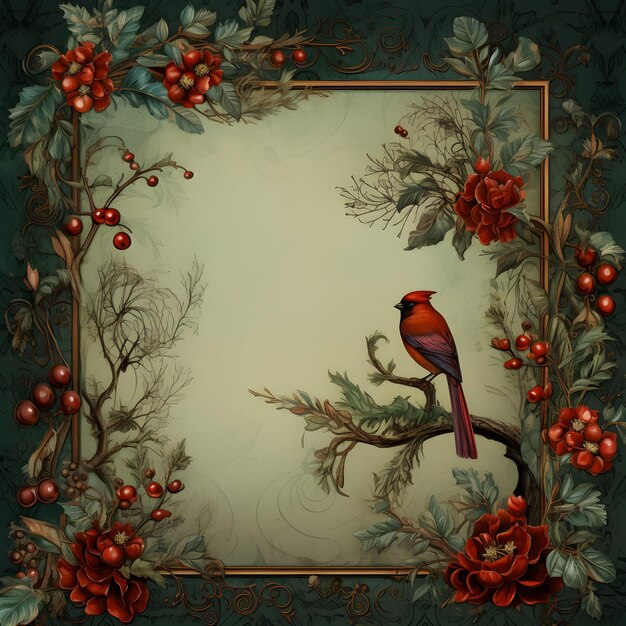 Photo christmas tree birds floral frames and backgrounds