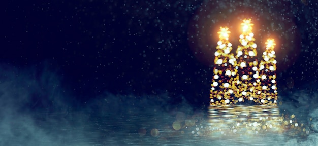 Christmas tree blurred bokeh with snow background