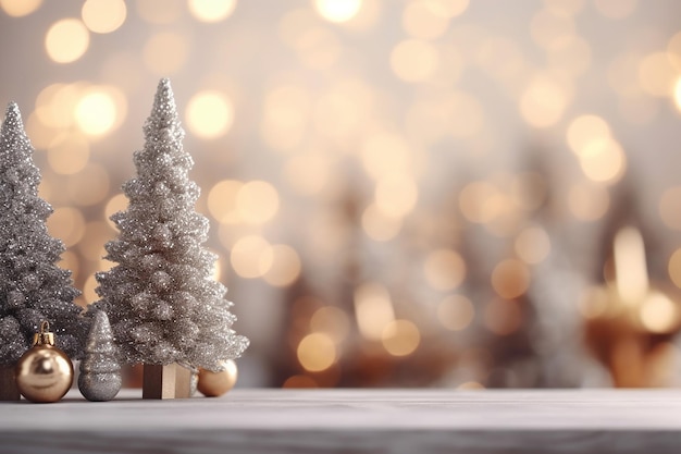 Christmas tree on bokeh background christmas holiday celebration concept Empty space