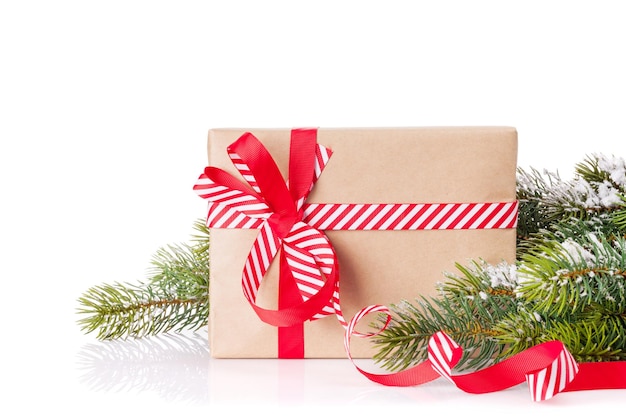 Christmas tree branch and gift box