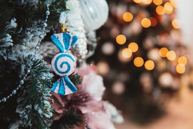 Christmas tree branch with toys