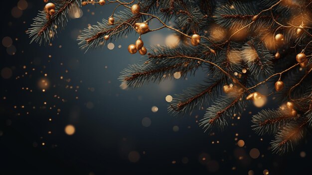 Christmas tree branches background at night