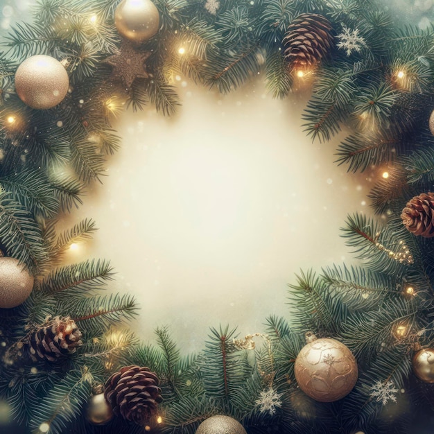 Christmas tree branches background with blank copy space ai generative