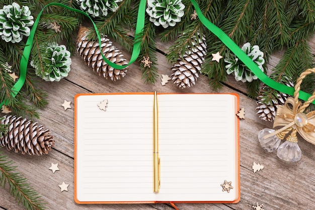 In the Christmas tree branches is a notebook for notes.