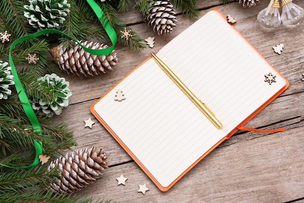 In the Christmas tree branches is a notebook for notes.