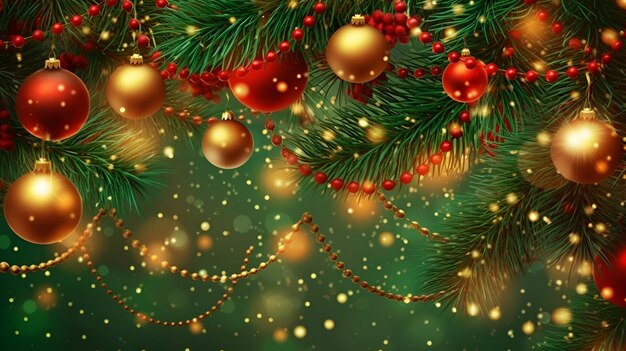 Premium AI Image | Christmas tree branches with a garland and golden balls