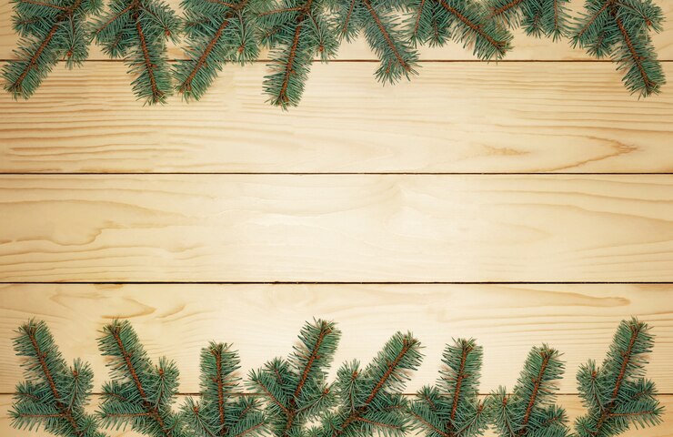 Photo christmas tree branches on wooden planks