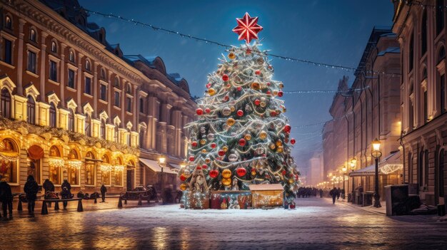 a christmas tree in the city center