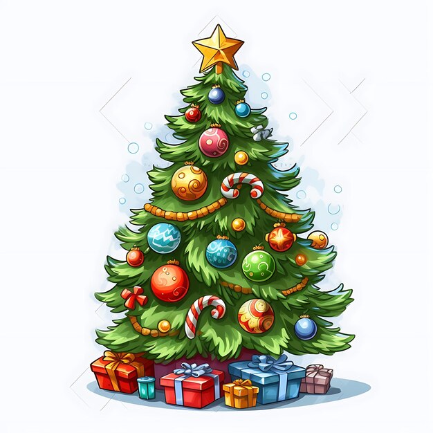 Christmas tree clip art style decoration and present boxes Merry Christmas and Happy New year
