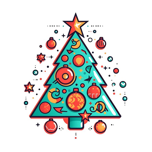 Photo christmas tree clip art style decoration and present boxes merry christmas and happy new year