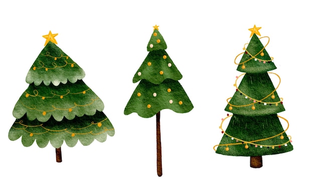Christmas tree collection Pencil drawing style childrens illustration A set of handdrawn textur