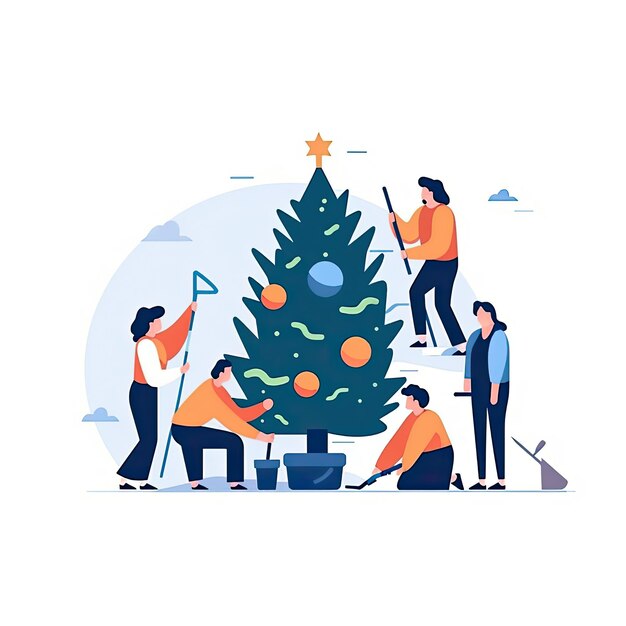 Photo christmas tree concept flat vector illustration daily activities working on white background ai generated