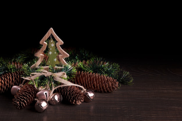 Christmas tree and cones decorated.