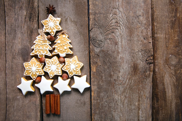 Christmas tree of cookies, on wooden table