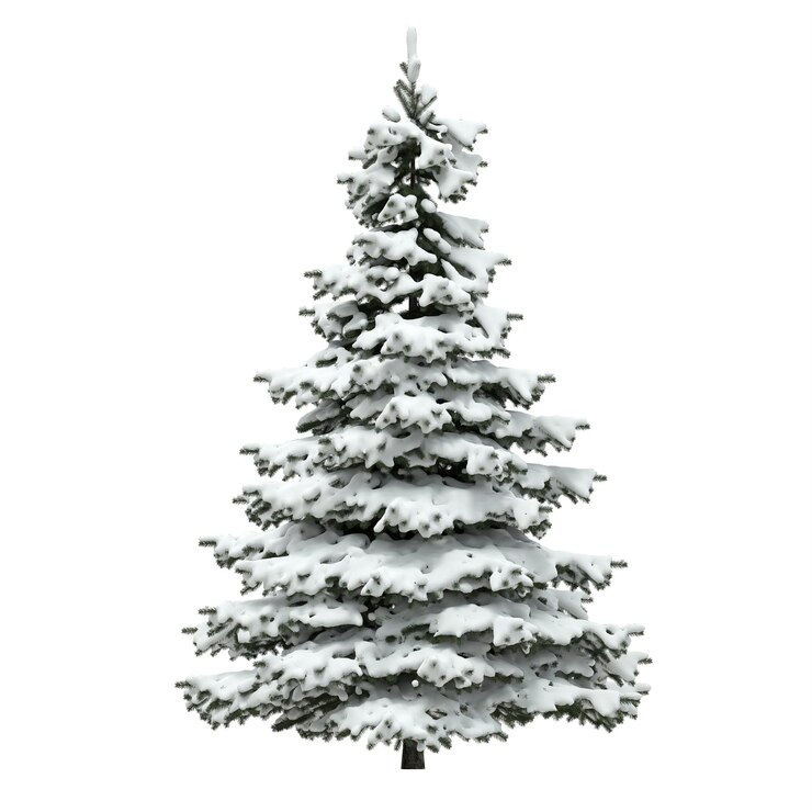Photo christmas tree covered with snow on white background 3d render