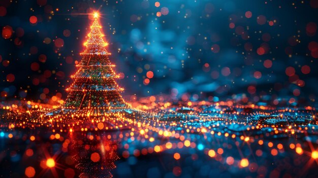 Christmas tree in cyberpunk technology style Holiday party event poster in cyberpunk style Holiday greeting card template