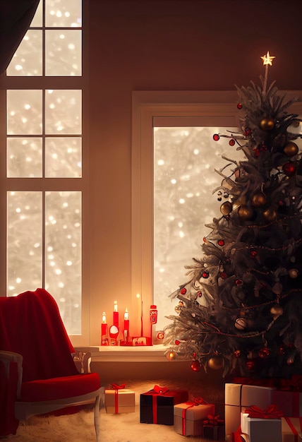 Рождественская елка украсила красивую рождественскую сосну огнями
