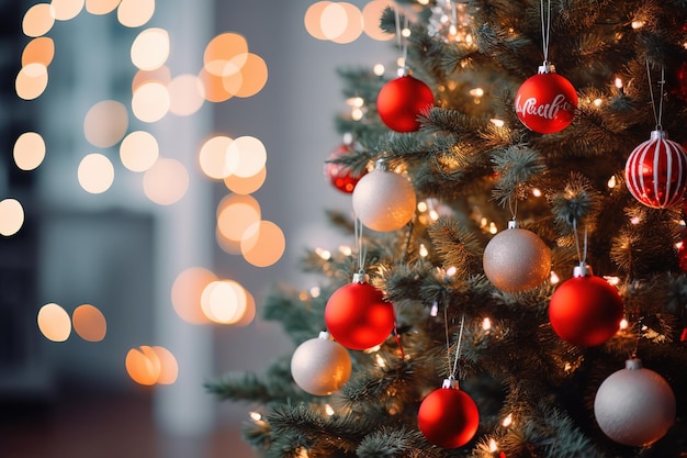 Christmas tree decorated on blurred background