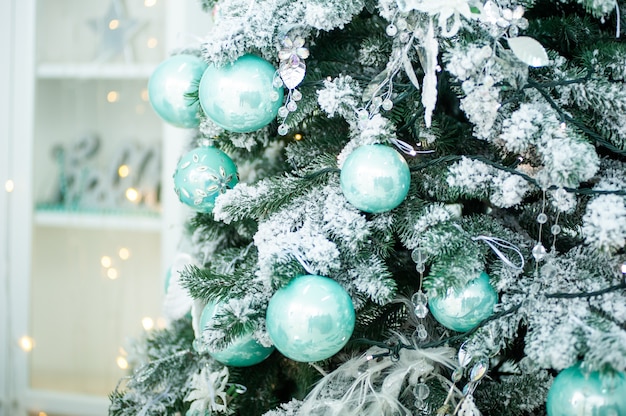 Christmas tree decorated in the interior