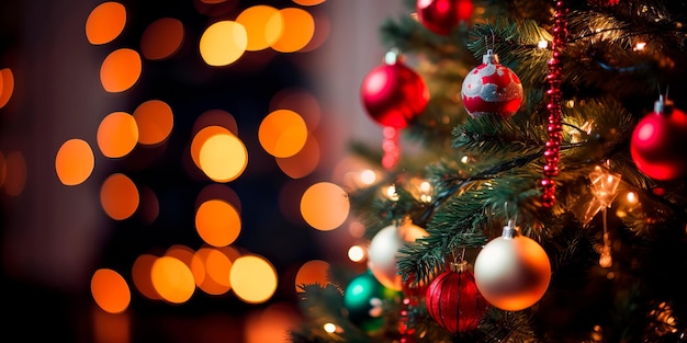 Christmas tree decorated with balls and garlands