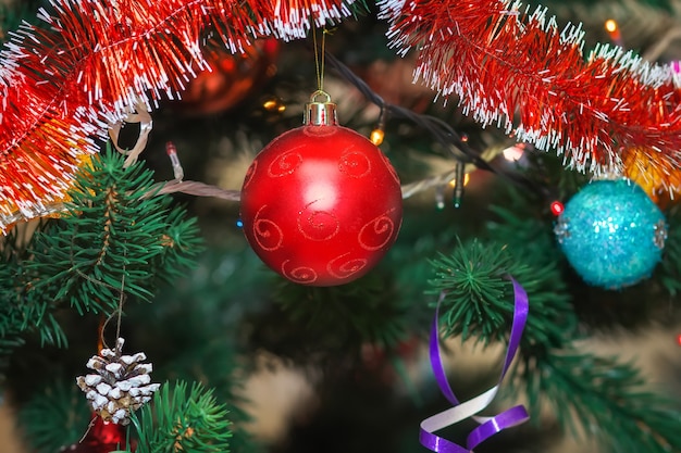 Christmas tree decorated with colored balls