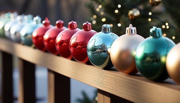 写真 人工知能によって生成されたカラフルな装飾品と輝く光で飾られたクリスマスツリー