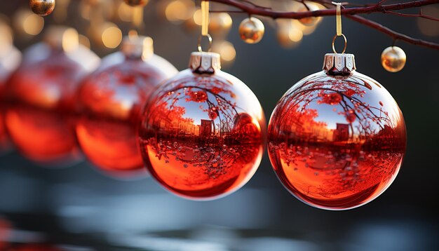 Foto albero di natale decorato con ornamenti colorati e luci brillanti generate dall'intelligenza artificiale