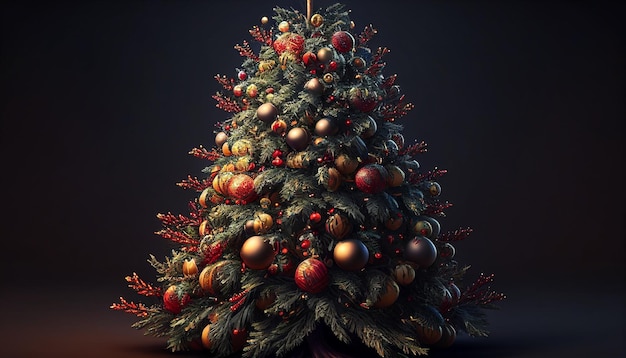 Foto albero di natale decorato con ornamenti realistici