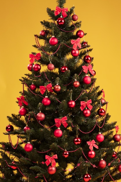 Christmas tree decorated with red balls