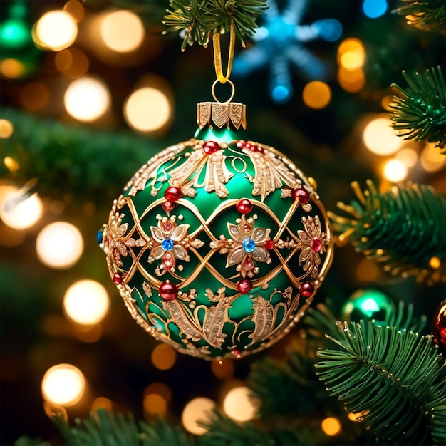 A Christmas Tree Decorated With Vintage Ornaments And Garlands HD HUD Ultra 4k Fine Focus