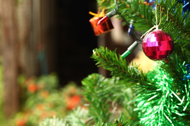 Christmas tree decoration scene.