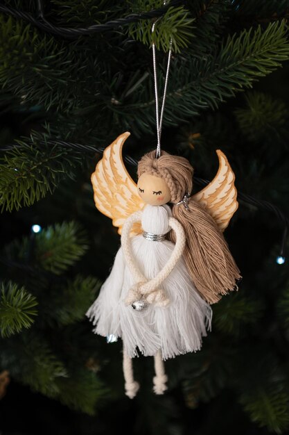 Christmas tree decoration - white angel, Merry Christmas, spaceship, bokeh,