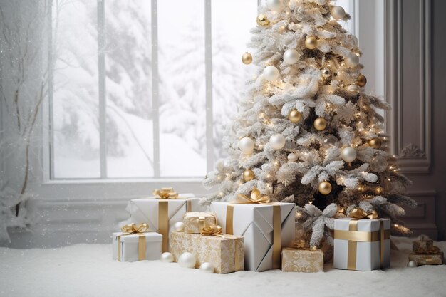 Декорация рождественской елки рождественскими подарками