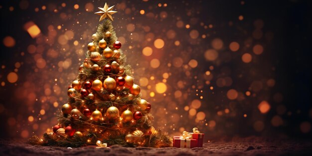 Christmas tree decoration with lights bokeh blurred background AI generate