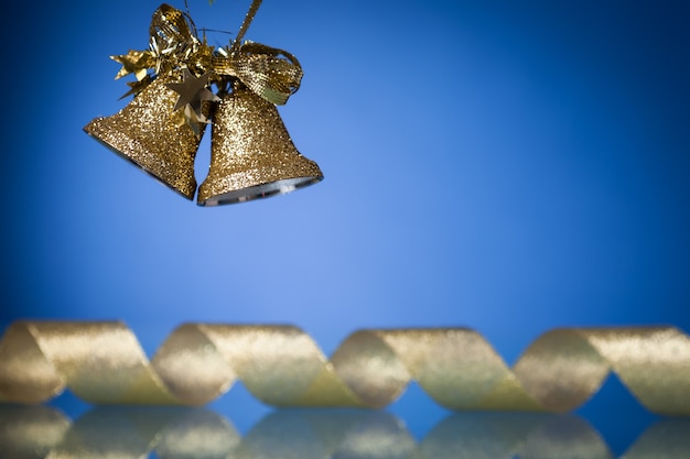 Christmas tree decorations on blue background