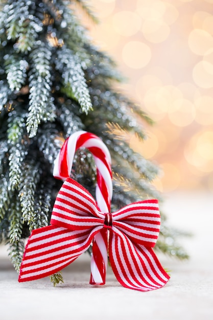 Christmas tree decorations on a bokeh lights.