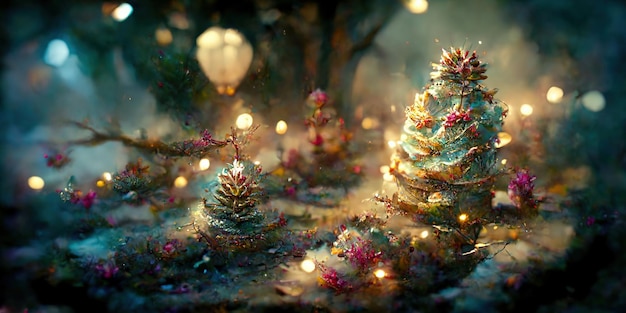 Christmas tree decorations. Digital illustration. Painting. Beautiful scenario