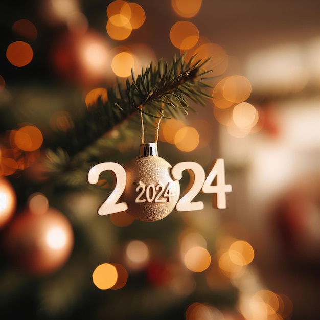 Photo christmas tree and decorations happy new year 2024