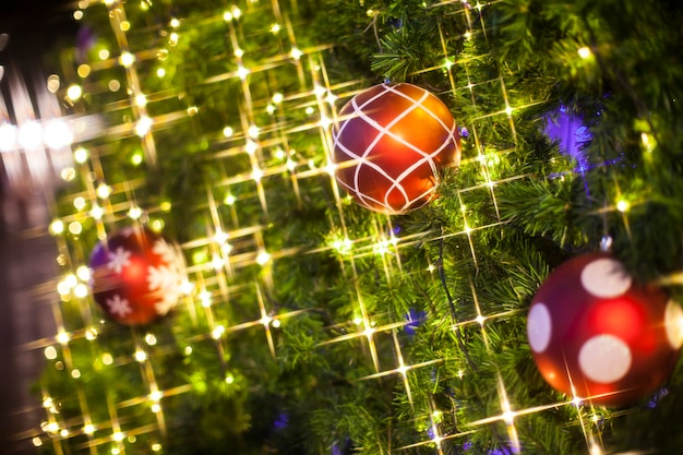 Christmas Tree decorations lit background