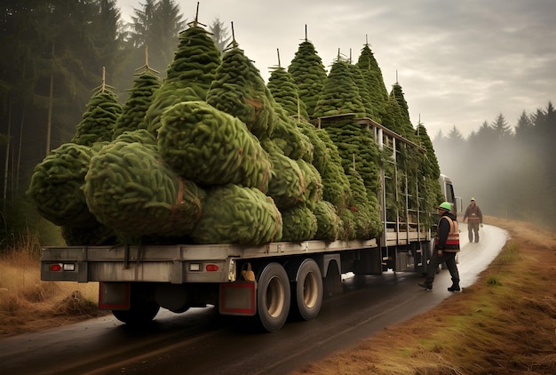 Photo christmas tree farm cut christmas tree wrapped tree christmas town decorated