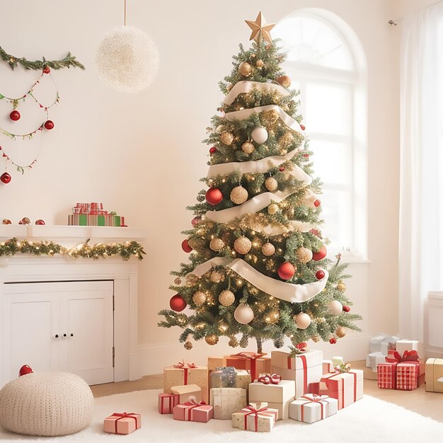 Christmas tree in a festive environment with festive decoration