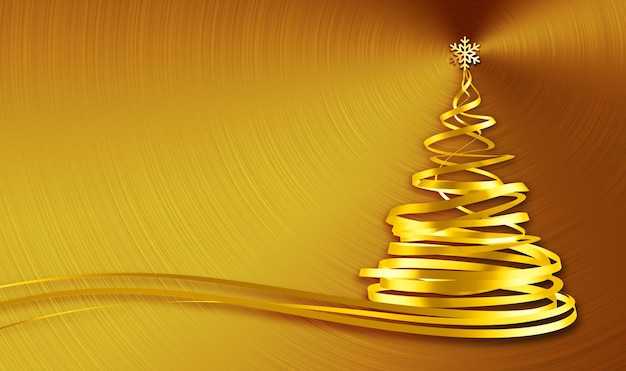 Albero di natale da nastri d'oro su sfondo oro